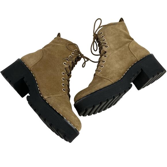 Vince Camuto Mecale Studded Combat Hiking Boot Suede Tan 8M - Picture 5 of 14